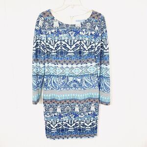 Antonio Melani COLORFUL Sheath Dress 8 Med Blue Print TEXTURED Lined GOGEOUS